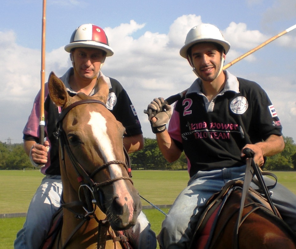 Facundo with Pepperoni -- on the polo field in England.